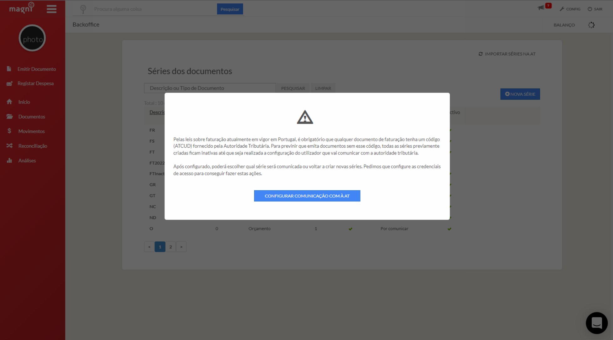 bloqueio de series sem atcud